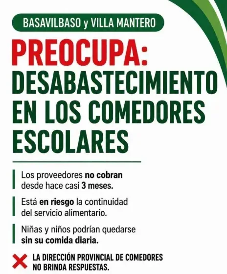 ATE denunció riesgo de desabastecimiento en comedores escolares de Basavilbaso y Villa Mantero